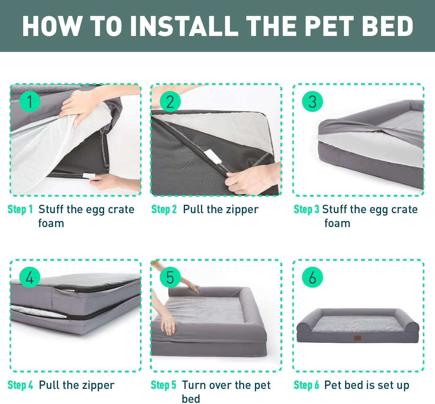 Eterish Large Orthopedic Dog Bed for Medium, Large Dogs up to 75 lbs, 3 inches Thick Egg-Crate Foam Bolster Dog Sofa Couch Bed with Removable Cover, Pet Bed Machine Washable, Grey : Kitchen & Dining