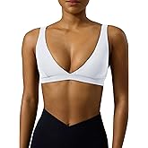 PAVOI ACTIVE Deep V Neck Sports Bra for Women - Low Coverage Open Back V Plunge Low Cut Workout Bra Removable Pads - FlexFlow