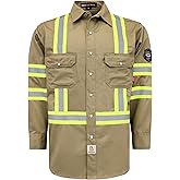 BOCOMAL FR Shirts High Visibility/Hi Vis Flame Resistant/Fire Retardant Shirt 7.5oz Men's Reflective Shirts