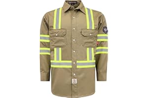 BOCOMAL FR Shirts High Visibility/Hi Vis Flame Resistant/Fire Retardant Shirt 7.5oz Men's Reflective Shirts
