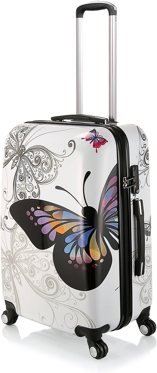 ANMAS Home 24" White Butterfly Design Hard Shell 4 Wheels Suitcase PC