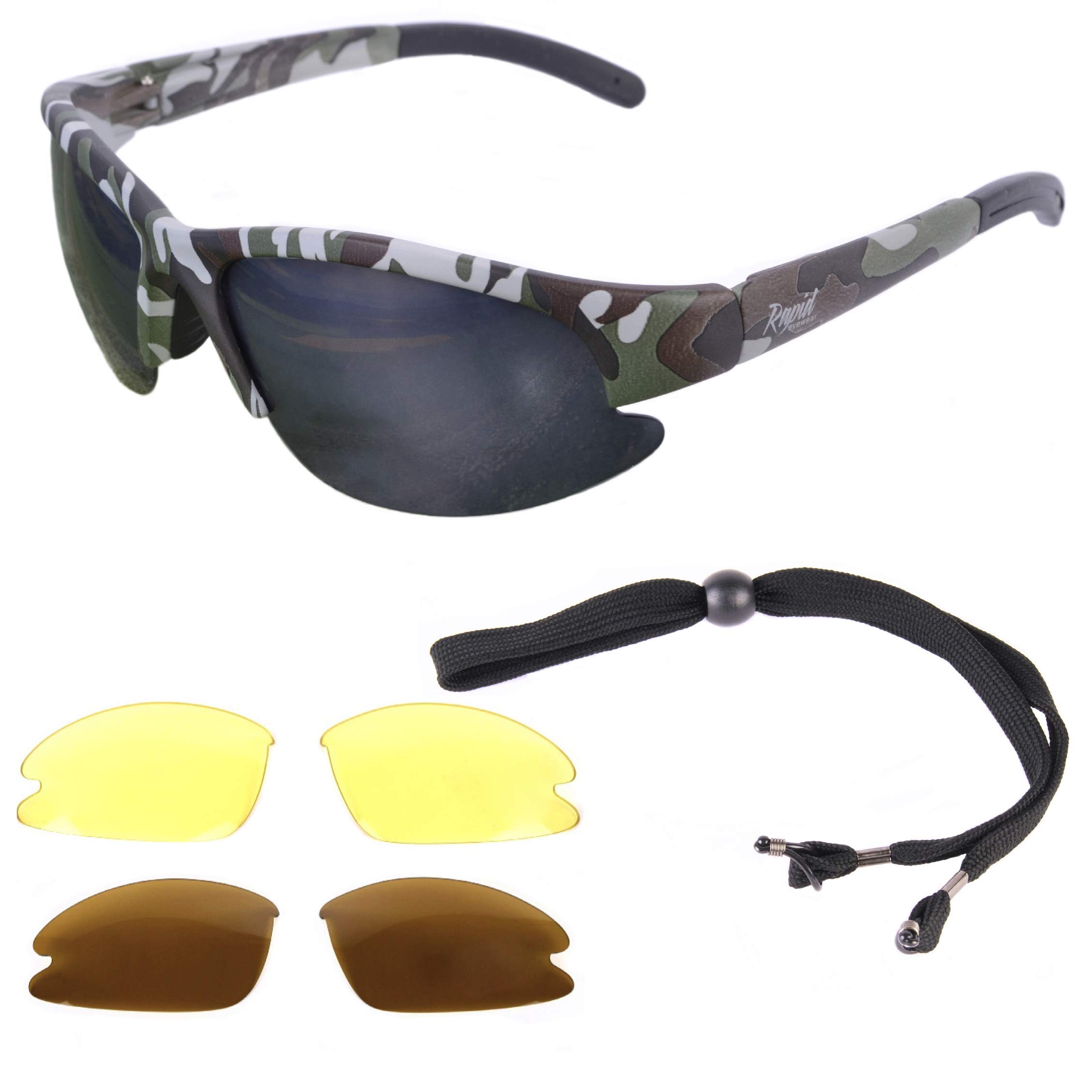 Rapid Eyewear Camouflage Polarised Sports & Fishing Sunglasses. Glasses with Interchangeable Lenses for Men & Women. Also for Driving, Cycling and Shooting