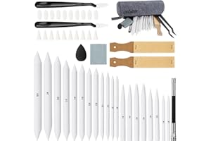 AGPTEK 48 PCS Sketch Drawing Tools, 20 Blending Stumps Set and 2 Sandpaper Pencil Sharpeners, Pencil Extension, Erasers,20 sponge replacement heads & 1 Felt Bag for Student Sketch Drawing Accessories