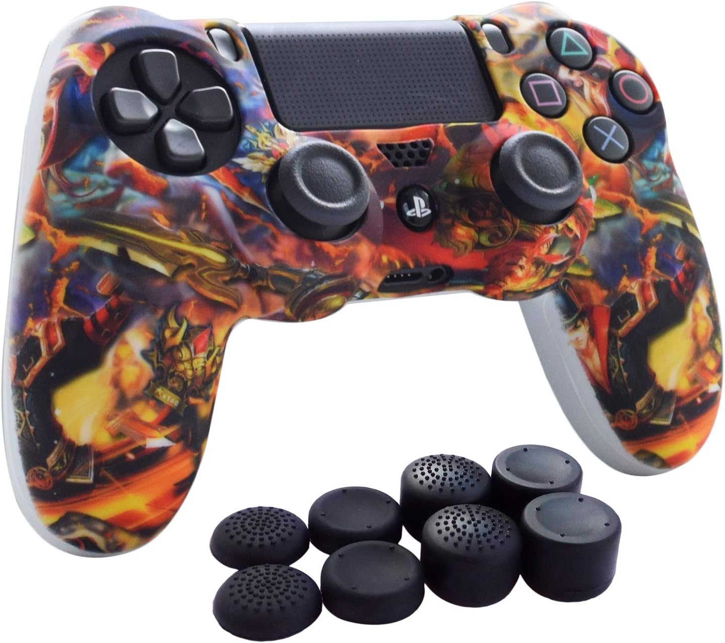 HikflySilicone Controller Cover Skin Protector Case Faceplates Kits for Sony Playstation 4 PS4/PS4 Slim/PS4 Pro Cntroller Video Games(1x Camouflage Cover with 8 x FPS Pro Thumb Grips Caps)(White Win)