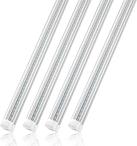 SHOPLED 6FT Linkable LED Utility Shop Lights for Garage, 54W, LED Tube Ceiling Light T8 Integrated Single Fixture, 6000K, 5400lm V Shape, Basement, Offices, Clear Lens, Plug and Play 4 Pack