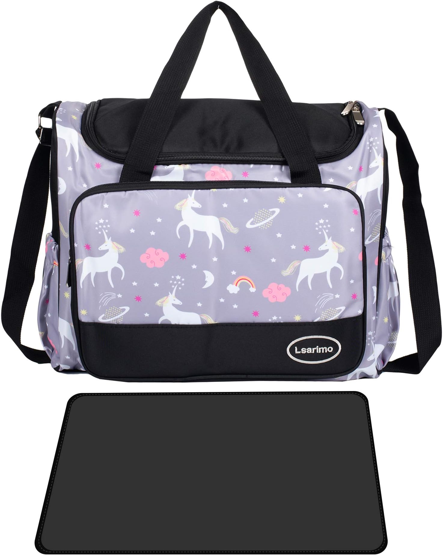 LSARIMO Baby Diaper Bag with Changing Mat and Water Resistant Fabric for Kids Babies Toddlers. (Grey)
