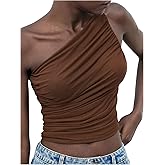 Verdusa Women's Y2K Ruched One Shoulder Camisole Tops Night Out Asymmetrical Fitted Crop Tops