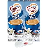 Nestle Coffee mate Liquid Coffee Creamer Singles, French Vanilla, 50 Ct Box (Pack of 2) with By The Cup Coffee Scoop, 37.5 Fl Oz