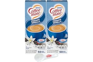 Nestle Coffee mate Liquid Coffee Creamer Singles, French Vanilla, 50 Ct Box (Pack of 2) with By The Cup Coffee Scoop