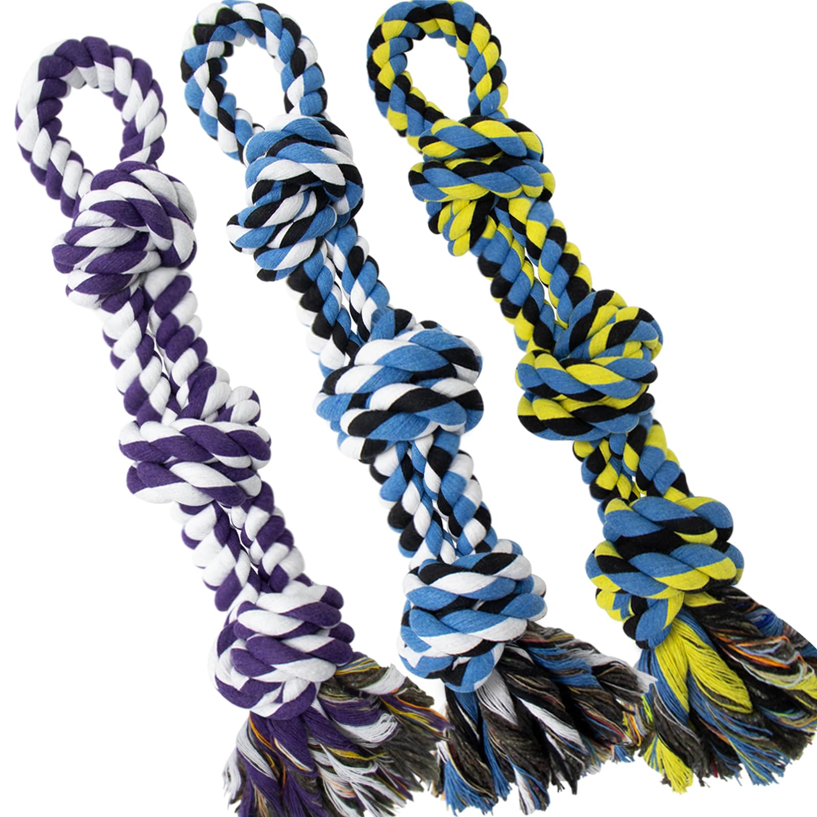 Photo 1 of [3 Pack] Dog Rope Toys for Large and Medium Aggressive Chewers, Nearly Indestructible Rope Chew Toys, Heavy Duty 100% Cotton Tug of War Dog Toy for Boredom, Teeth Cleaning