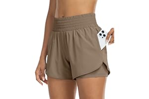 YEZII Womens High Waist Running Shorts Athletic Workout Quick Dry Shorts for Women with Pockets Gym Yoga White Summer Shorts