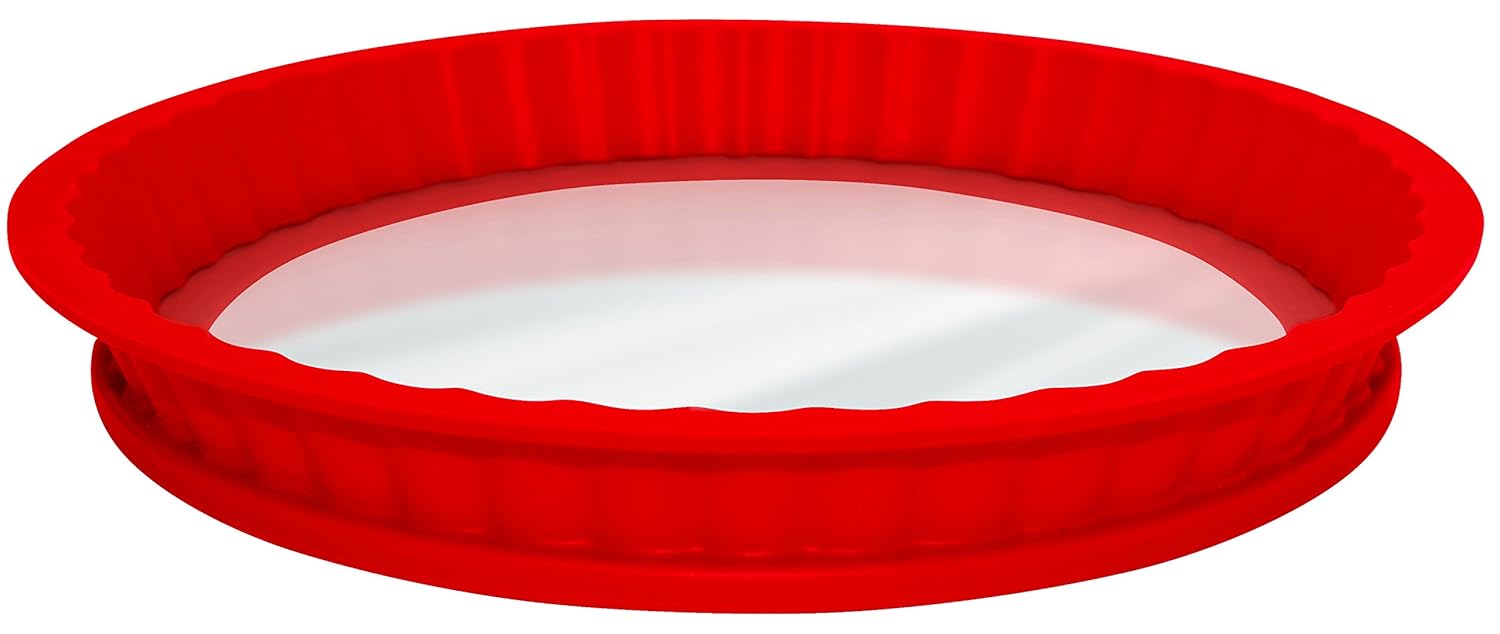 DoughEz 10-Inch Round Non-Stick Silicone Glass Bottom Pie Pan | Oven Safe Up to 450° F | Dishwasher Safe | BPA Free, FDA Approved Materials