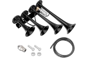 FILTERUP 12V 24V 185DB Air Horn Four Trumpet, Super Loud Train Electric Horn Kit Compatible with 12V 24V vehicles Cars Trucks Trains SUVs Boats Motorcycles
