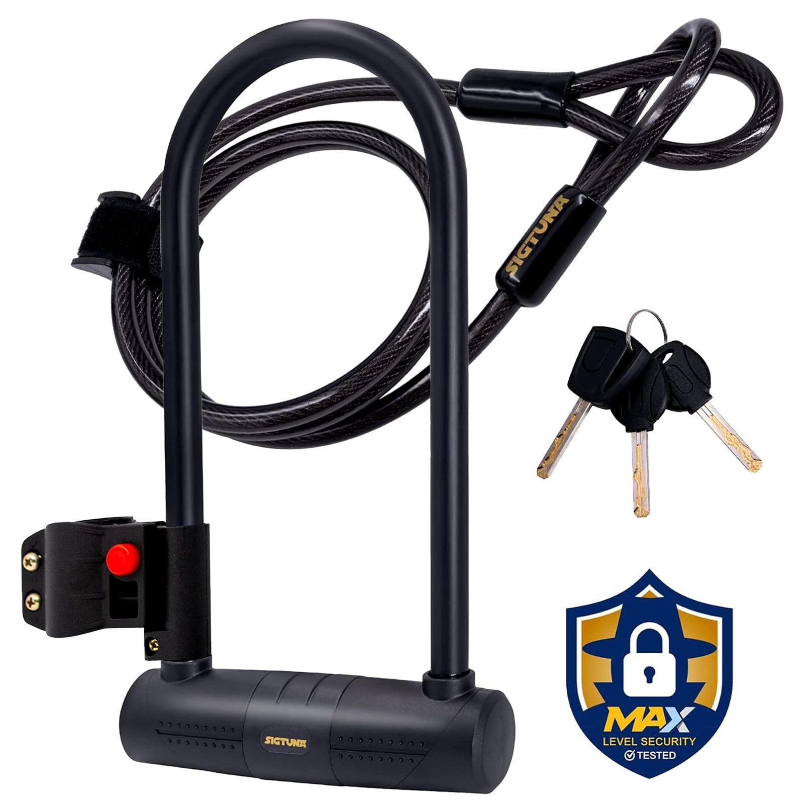 Photo 1 of Sigtuna Bike U Lock, Extra Long Bike Locks Heavy Duty Anti Theft, 16mm Bicycle Lock with Shackle and Mounting Holder and 4ft Cable