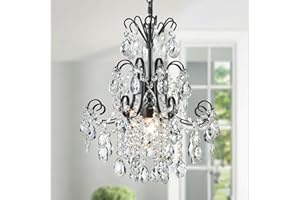 WUZUPS Crystal Chandelier 1-Light Pendant Ceiling Light Modern Lighting Fixture for Bedroom Hallway Bar Kitchen Bathroom, H 15.7" x W 13.8", E12 Base, Black