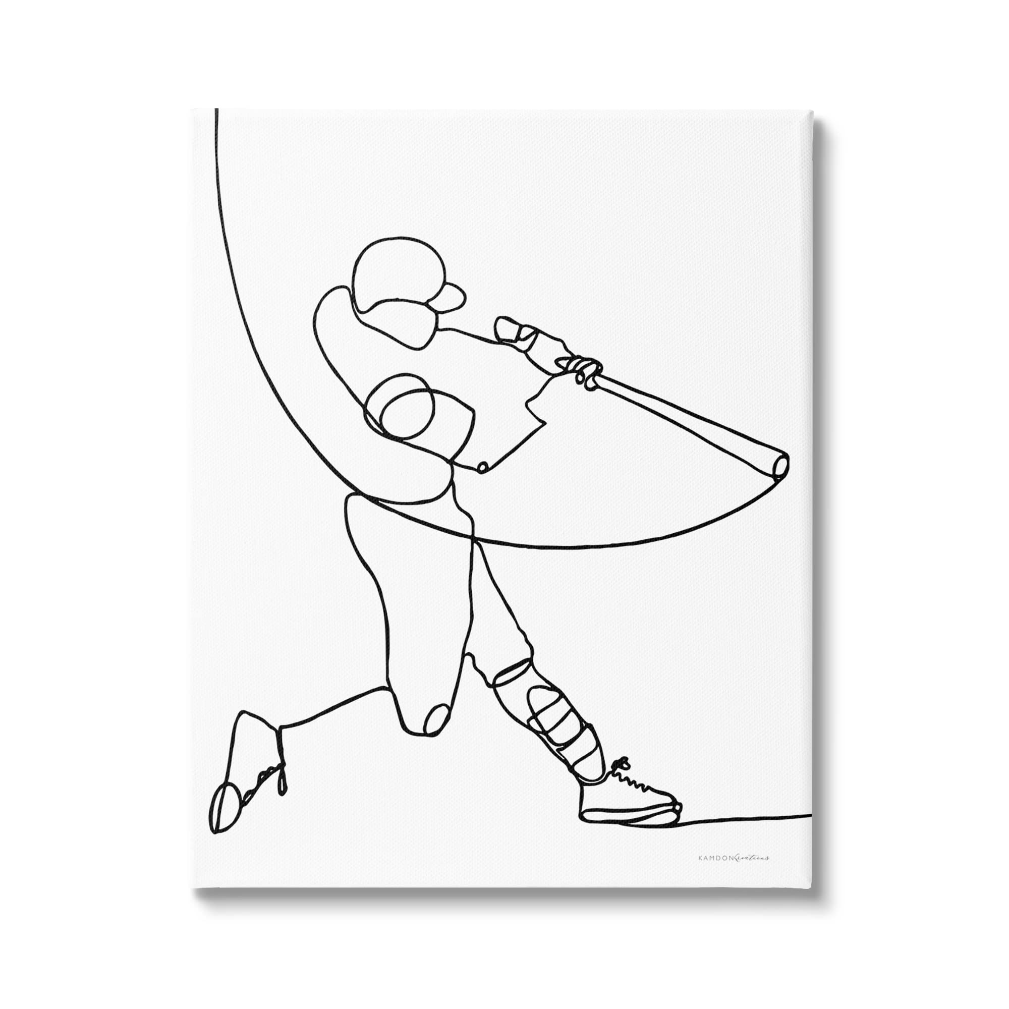 Photo 1 of Stupell Industries Line Doodle Playing Baseball Minimal, Design by Kamdon Kreations