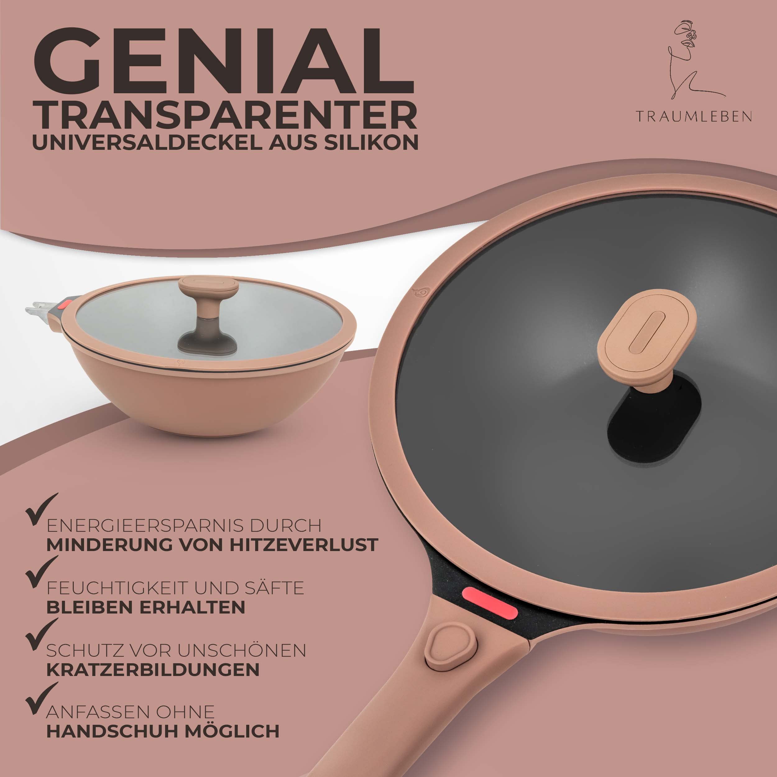 TRAUMLEBEN Wokpfanne mit Deckel 28 cm [abnehmbaren Griffe & Antihaftbeschichtung] PFOA-frei, für Induktion geeignet | backofenfest | hoher Rand | Beschichtete Wok Pfanne | Woks & Wokpfannen 6