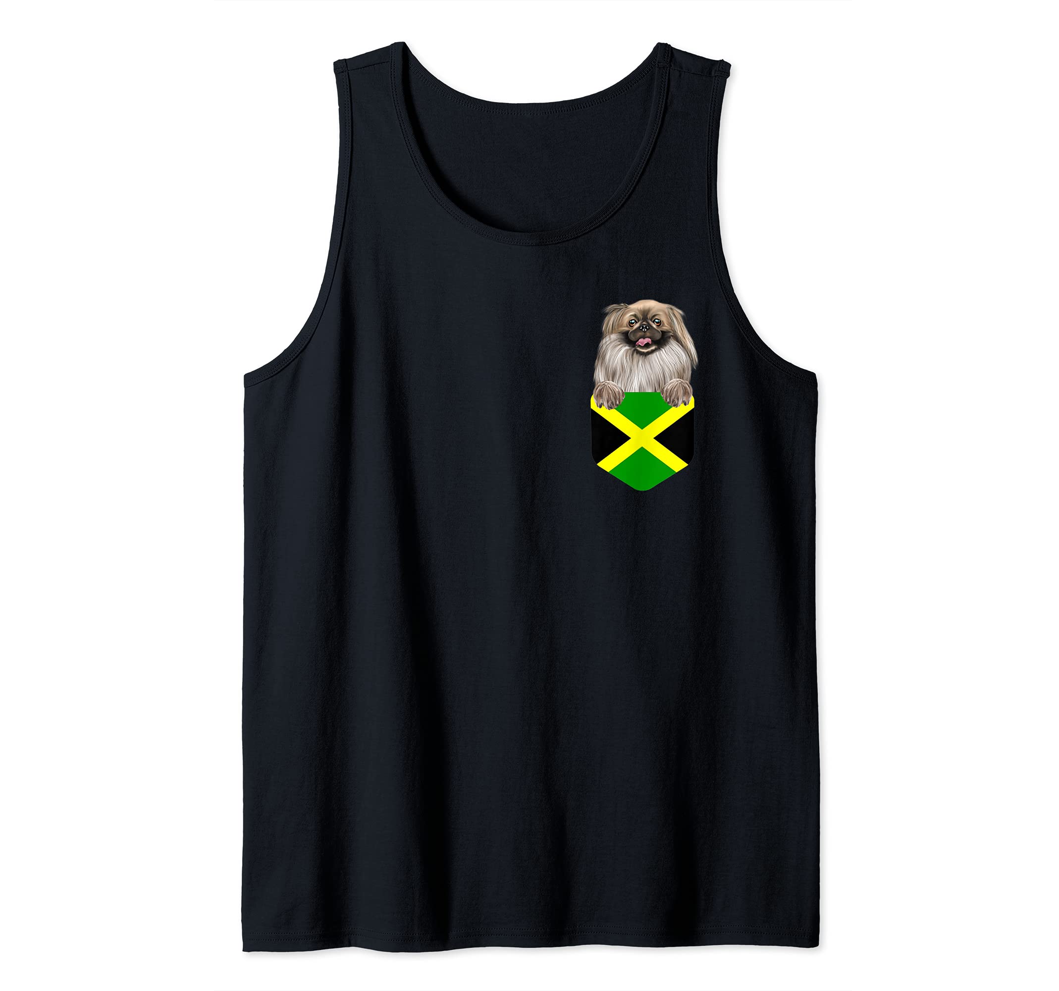 Jamaica Flag Pekingese Dog In Pocket Tank Top