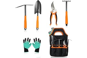 HEMOPLT Gardening Tools, 6-Piece Heavy Duty Garden Tool Set, Rust-Proof Gardening Hand Tools with Durable Organizer Handbag, Outdoor Hand Tools, Ideal Garden Tool Kit Gifts for Women and Men