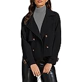 luvamia Cropped Trench Coat for Women Long Sleeve Double Breasted Notched Lapel Casual Loose Fit Jackets with Pockets