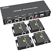 VPFET HDMI Extender Splitter up to 165ft 1 in 4 Out Over Cat5e 6 7 Repeater Balun Ethernet Sender Transmitter Receiver Suppor