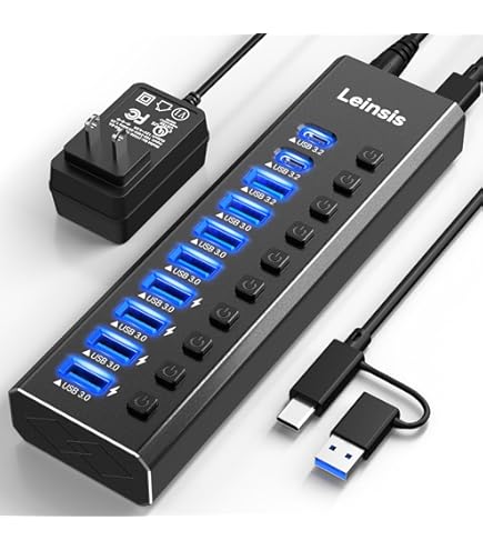 Amazon.com: 10-Port Powered USB Hub 3.2 – 10Gbps USB-A 3.2 + 2 USB