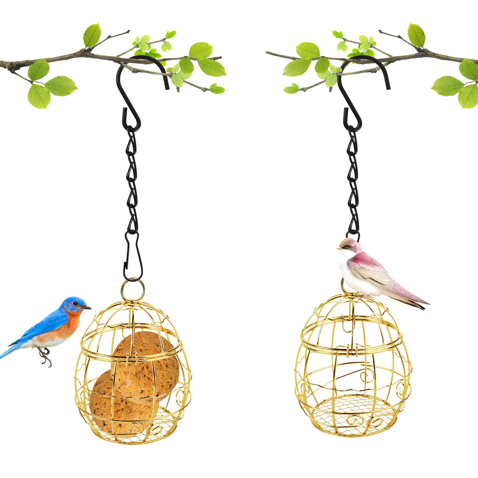 Boisbresil 4Pcs Hanging Metal Small Bird Feeder Fat Ball Feeder Suet Ball Bird Feeder Holder Metal Ball Feeder with 2 S-shaped hooks for Outdoor Garden Wildlife Birds Finch Sparrow Robin, Gold