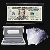 Dollar Bill Holder with Storage Case, MUDOR PP Material 100 Pieces Clear Paper Money Currency Collection Sleeves Protector Ba