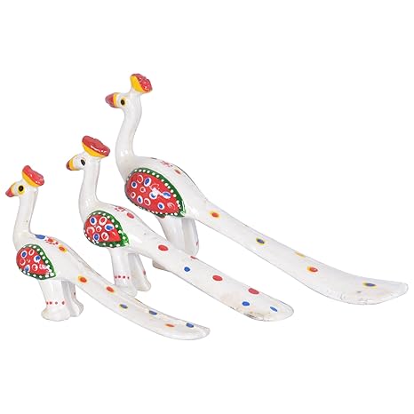 Jaipuri Haat Handicrafted set of 3 showpiece Peacock for decoration and Gift purpose (20X10Cm ,15X 8Cm ,14X8 Cm)
