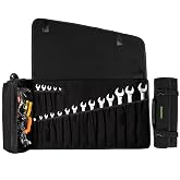 LELEZONE Wrench Roll Up Pouch, 19+1 Pockets Utility Roll, Portable Tool Organization Roll Bag, Gifts for Men Father Mechanic, Heavy Duty Canvas Wrench Organizer Bag(Black)