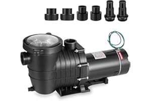 Leomru 1.5 HP Pool Pump 6500 GPH Self Priming in/Above Ground Swimming Pool Pump 110V/220V Dual Voltage Single Speed Pumps with Strainer Basket 6Pcs Connectors