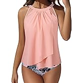 SUUKSESS Women Tummy Control Tankini Bathing Suit Ruffle High Waisted Swimsuit