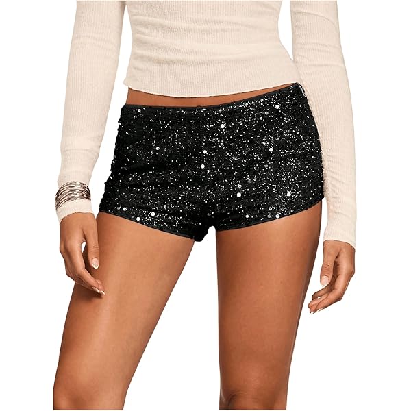 SHENHE Women's Sparkly Sequin Shorts Y2k Low Rise Sexy