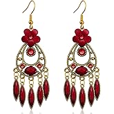 JIMARIN Handmade Bohemian Dainty Acrylic Crystal Chandelier Flower Dangle Drop Earrings Lightweight Aesthetic Floral Leaf Alloy Hook Earrings for Women