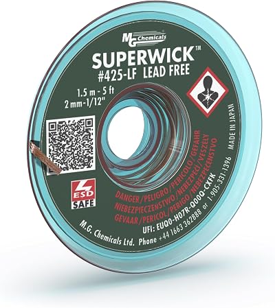 MG Chemicals 425-LF Desoldering Braid Super Wick #3 Fine 0.075" x 5' Lead Free