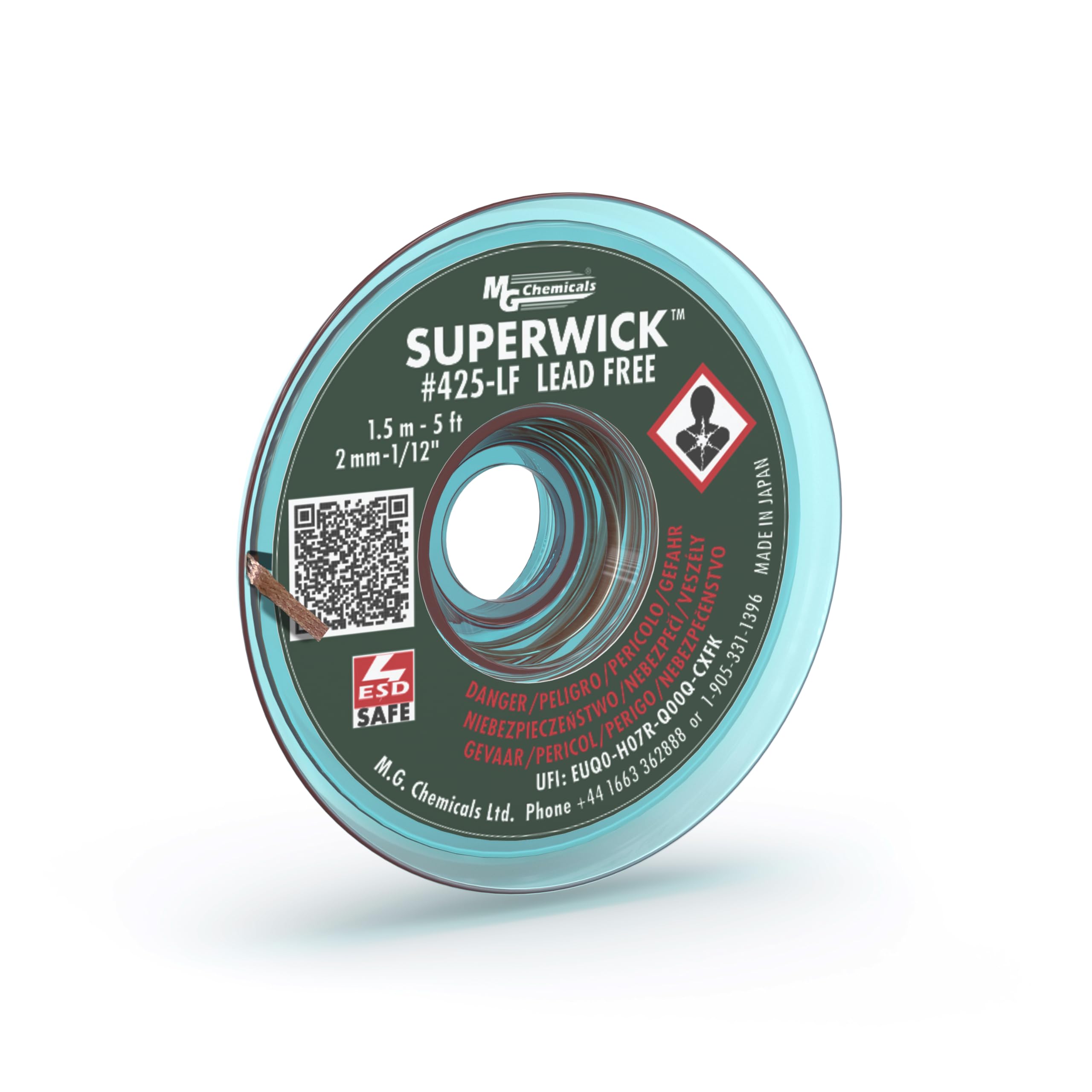 MG Chemicals 425-LF Desoldering Braid #3 Fine Braid Super Wick for Lead Free Solder, 0.075" Width x 5' Length