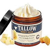 Beef Whipped Tallow Skincare Face Cream with Raw Honey & Vitamin E- Nourishing & Repairing Moisturizer for Dry Skin - Anti-Aging Care, Grass-Fed Tallow Balm for Face and Body, 7oz