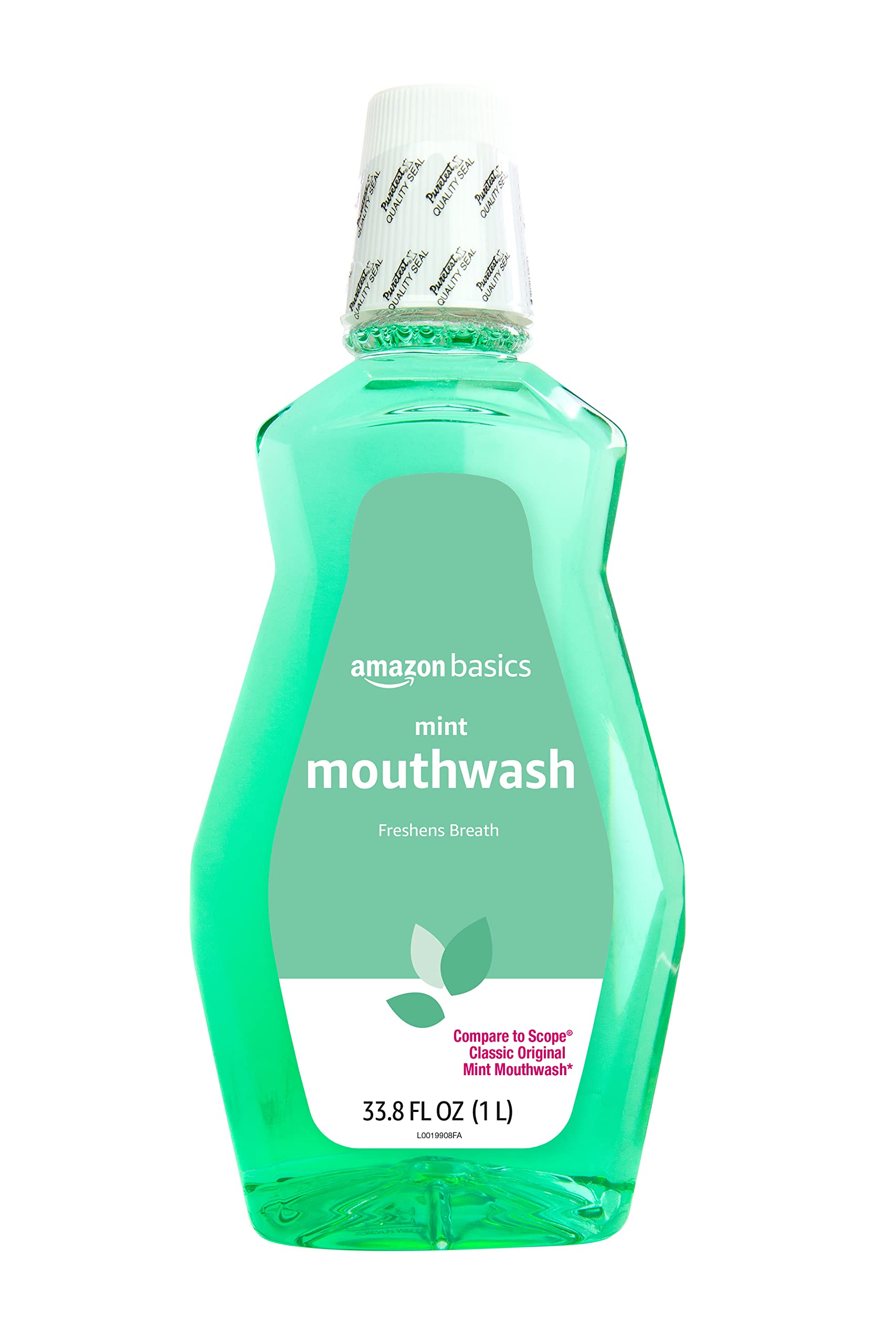 Amazon Basics Fresh Breath Mouthwash for Bad Breath, Refreshing Mint, Clean Taste, 33.8 fl oz (Previously Solimo)