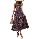 Zeagoo Women Summer Maxi Dress with Pockets 2025 Spaghetti Strap Sundress Casual Flowy Boho Dress Floral Tiered Beach Dress