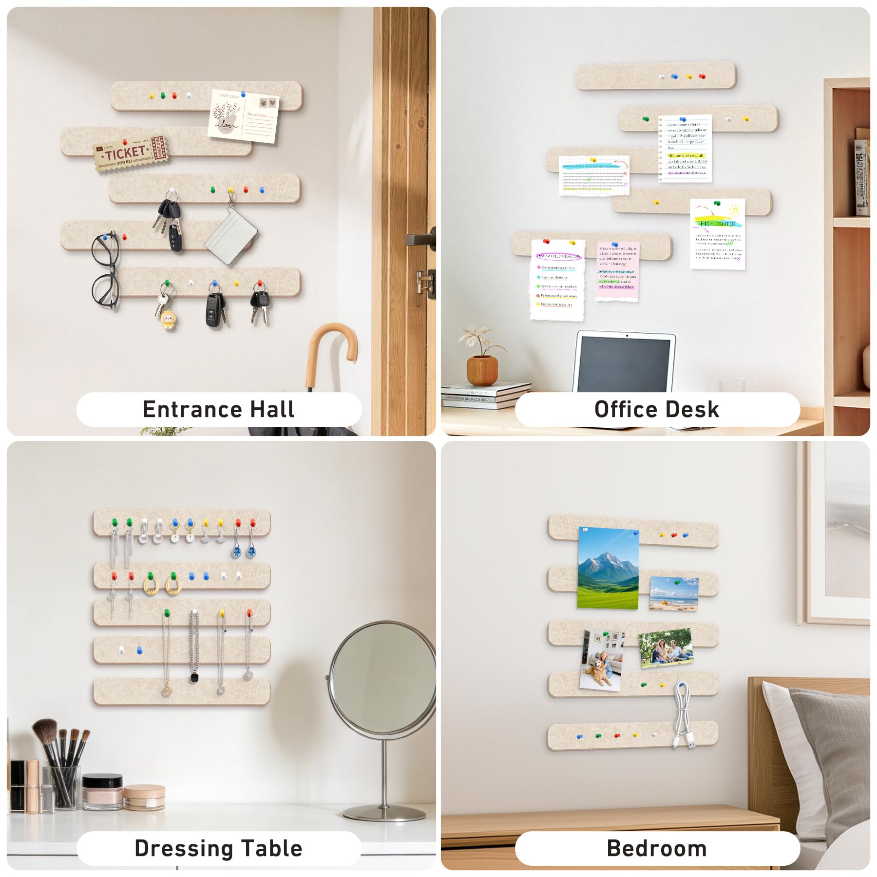 HAUTOCO Filz Pinnwand Selbstklebend, 5 Filzpinnwand Bar Streifen mit 20 Pinnnadeln, 33x5cm Modern Klein Pinnwand für Die Wand Küche Büro Zimmer Foto Deko, Korkplatte Alternative – Haferflocken 6