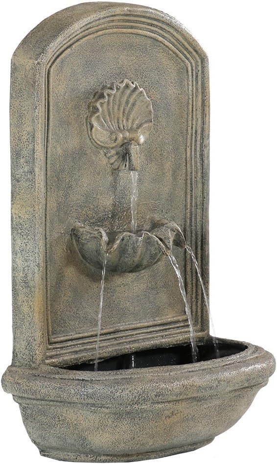 Sunnydaze Seaside Outdoor Wall Water Fountain - Waterfall Wall Mounted Fountain & Backyard Water Feature with Electric Submersible Pump - Limestone Finish - 27 Inch