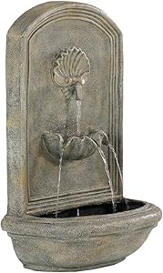 Sunnydaze Seaside Outdoor Wall Water Fountain - Waterfall Wall Mounted Fountain & Backyard Water Feature with Electric Submersible Pump - Limestone Finish - 27 Inch