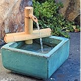 Bamboo Accents Zen Garden Water Fountain with Pump, Indoor/Outdoor, Adjustable 7-Inch Half-Round Flat Base, Smooth Split-Resi
