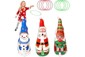 UNIQHIA Christmas Games Gifts for Kids Family, Christmas Inflatable Santa, Snowman & Elf Ring Toss Game Set, Office Party Favors Supplies, Indoor Outdoor Carnival Party Decorations Toys