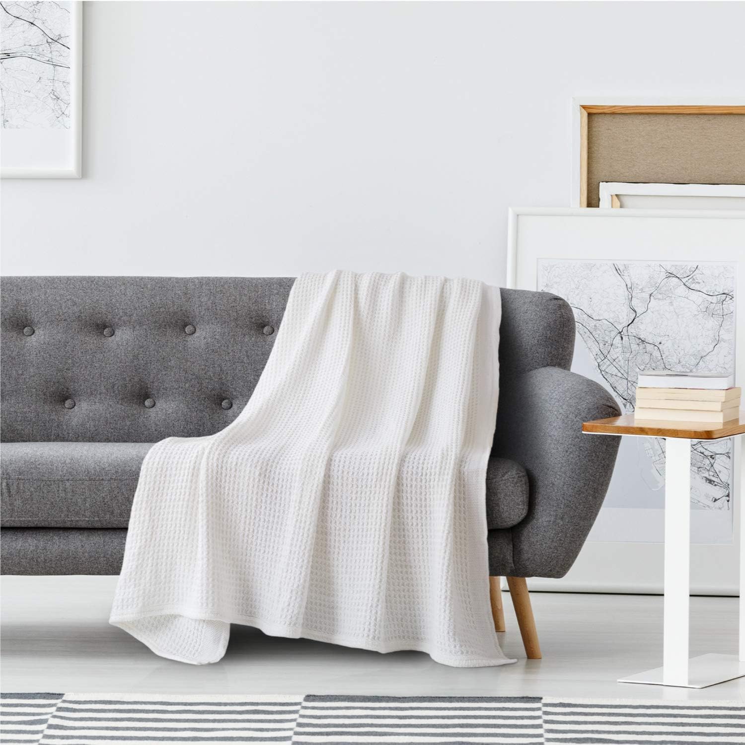 Bedsure 100% Cotton Thermal Blanket - 405GSM Premium Breathable Blanket in Waffle Weave for Home Decoration - Perfect for Layering Any Bed for All-Season - Full/Queen Size (90 x 90 inches), White: Home & Kitchen