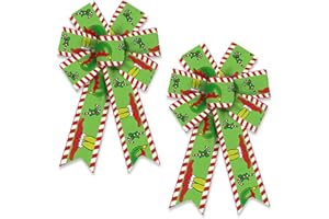 HEUREPPY 2 Pack Christmas Wreath Bows Christmas Decor Bows Green Elf Hat Strips Velvet Ribbon Bows for Wreath, Xmas Tree Topper Bows for New Year Party Decoration Home Indoor Outdoor Wreath Ornament Supplies