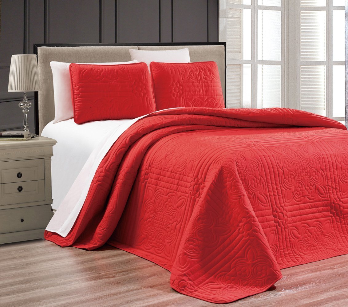 3Piece RED Oversize Stella Grande Bedspread KING/CAL KING