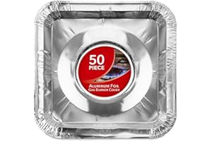 STOCK YOUR HOME Disposable Gas Burner Liners (50 Pack) Aluminum Foil Square Gas Stove Burner Covers - 8.5 Inch Gas Range Protector, Stove Top Covers for Gas Burners, Foil Liners to Catch Oil, Grease, and Food Spills