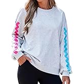 popvil Womens Crewneck Sweatshirts Oversized Neon Stripes Tops Casual Long Sleeve Pullover 2025 Fall Clothes