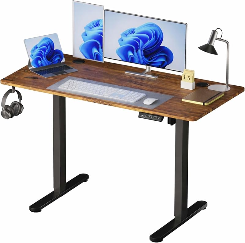 Escritorio Regulable en Altura, eléctrico con Display LED, 120x160x60, Metal, Estilo Industrial, marrón/Negro